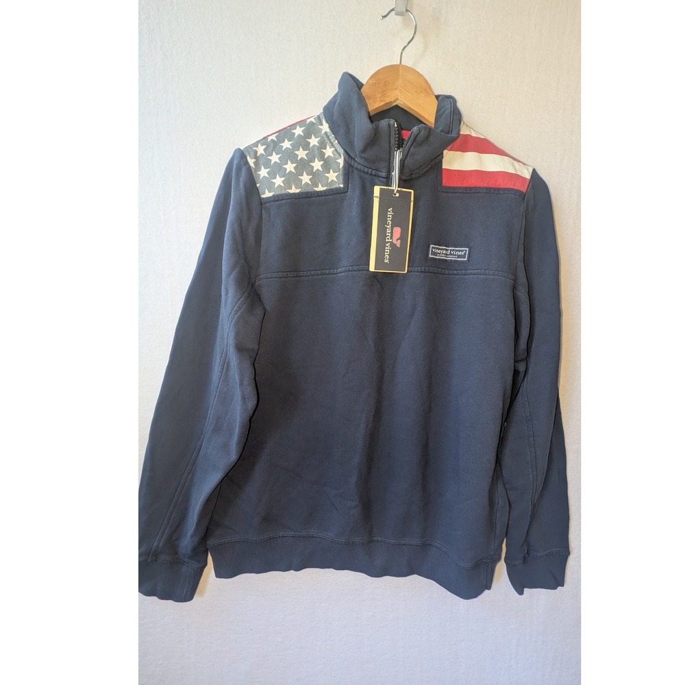 Vineyard Vines Kids XL 18 Shep Shirt Quarter Zip Navy Blue American Flag Logo
